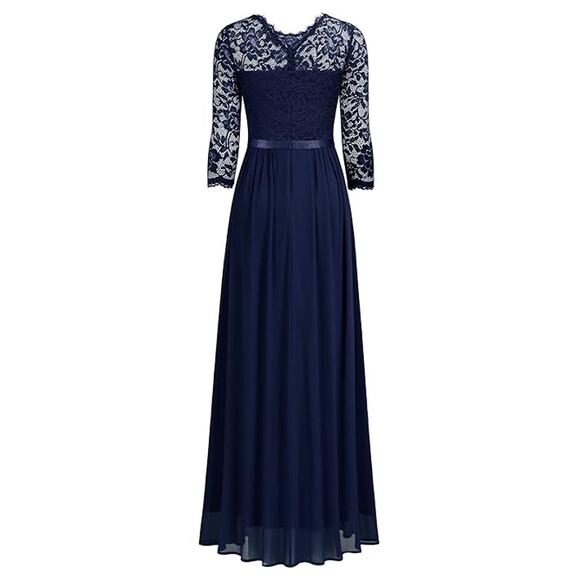 NWT Miusol Dark Navy Blue Lace Bodice Long Maxi Evening Formal Dress Size Small - Picture 6 of 9